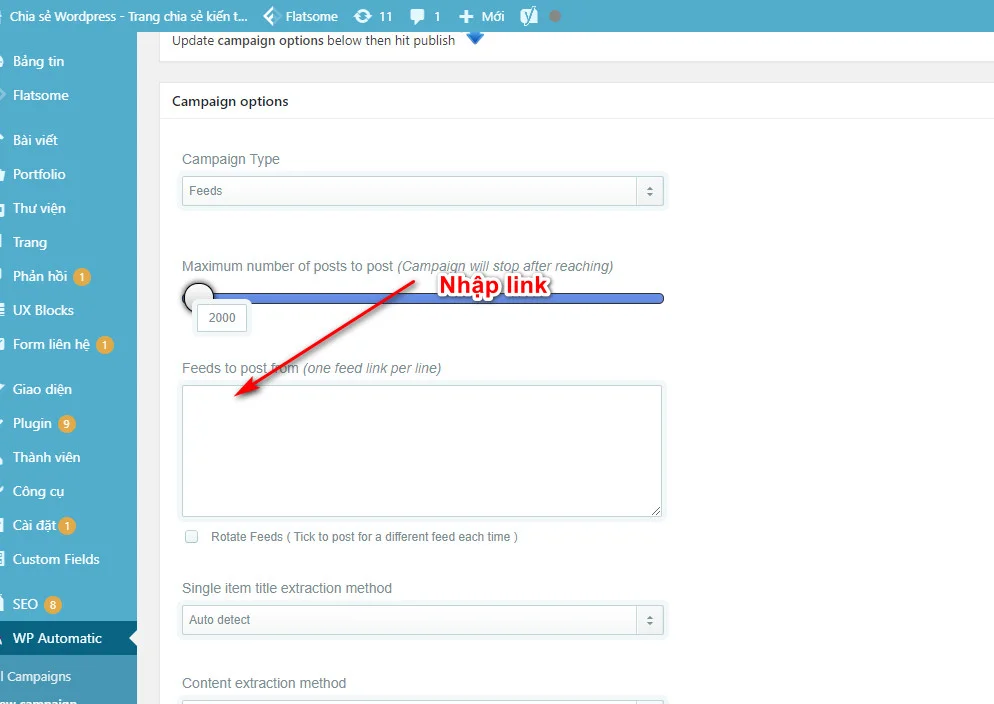 Cấu hình lấy tin bài Plugin WordPress automatic