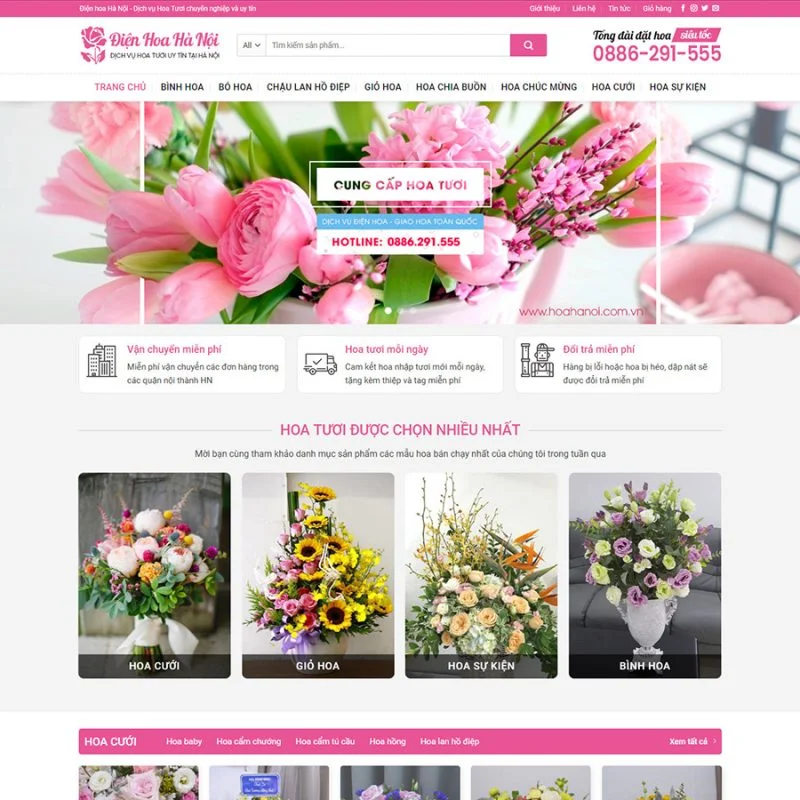 Theme wordpress giới thiệu sản phẩm hoa tươi.