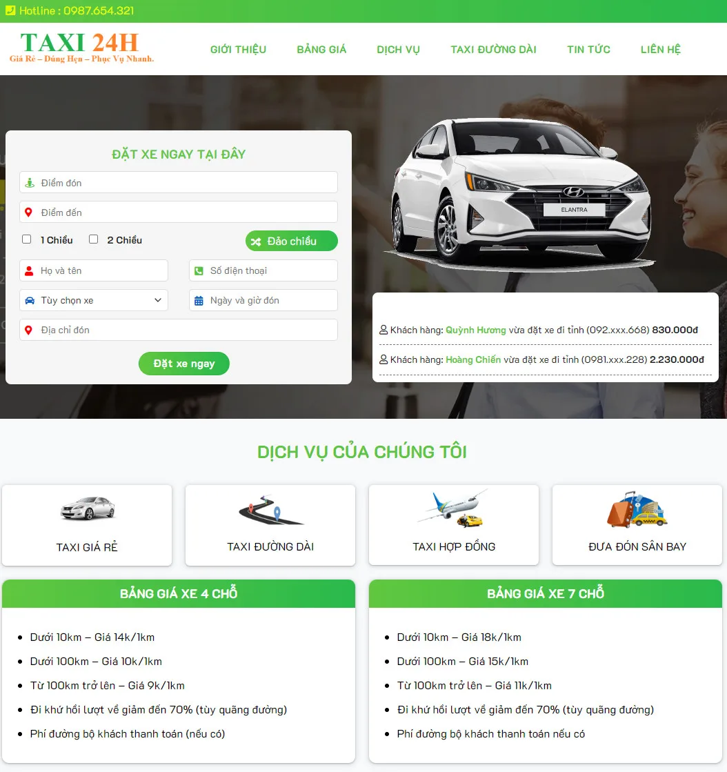 Theme wordpress chạy taxi, dịch vụ taxi đẹp