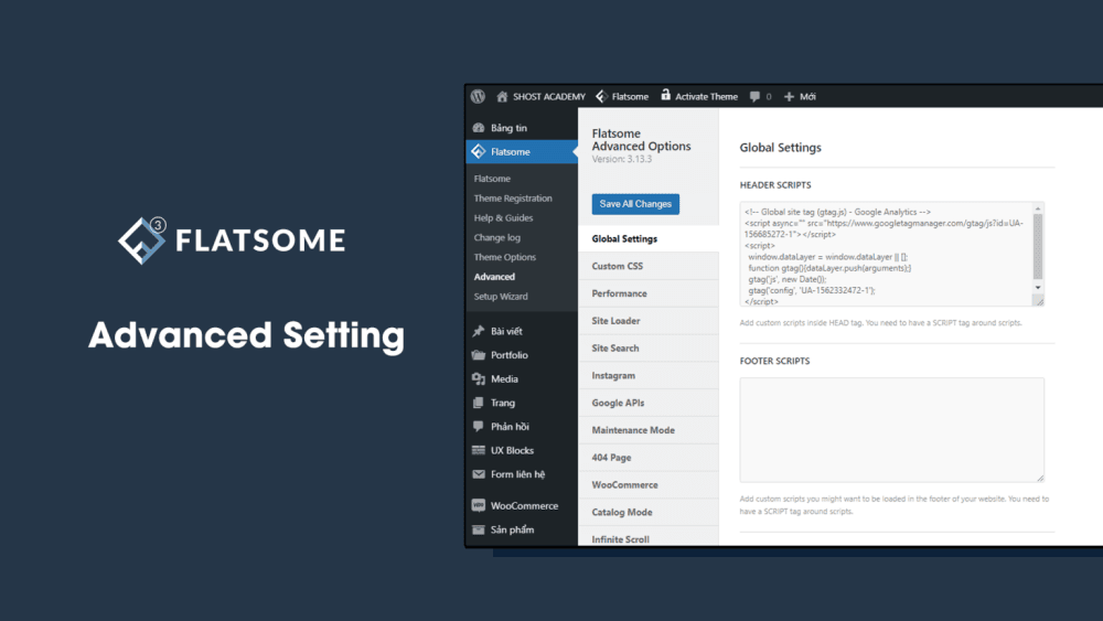 Advanced Setting của theme Flatsome