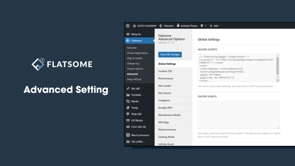 Advanced Setting của theme Flatsome