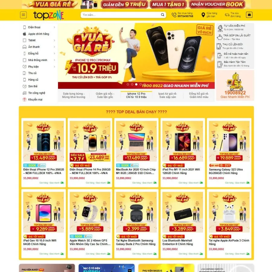 iao diện theme WordPress bán điện thoại hiện đại, hiển thị sản phẩm và hỗ trợ mua sắm trực tuyến.