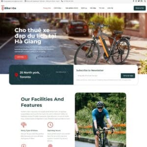 Giao diện theme WordPress cho thuê xe đạp chuyên nghiệp, hỗ trợ khách hàng đặt xe nhanh chóng.