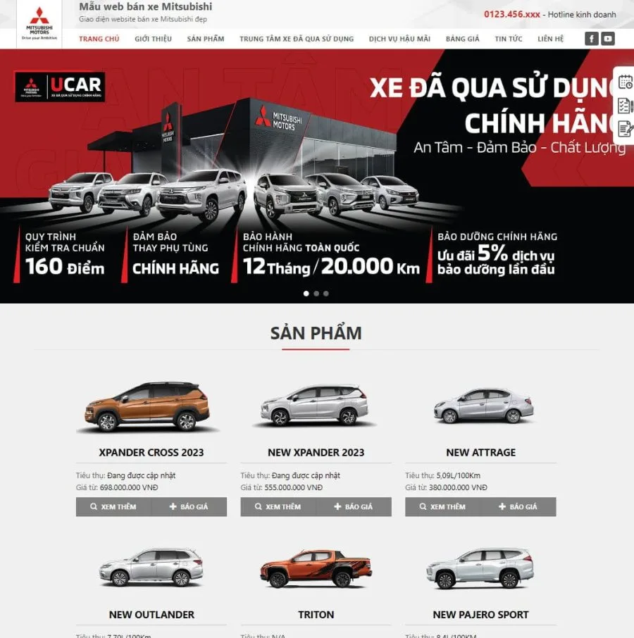 Giao diện theme WordPress Mitsubishi chuyên nghiệp, tối ưu cho showroom và đại lý ô tô.