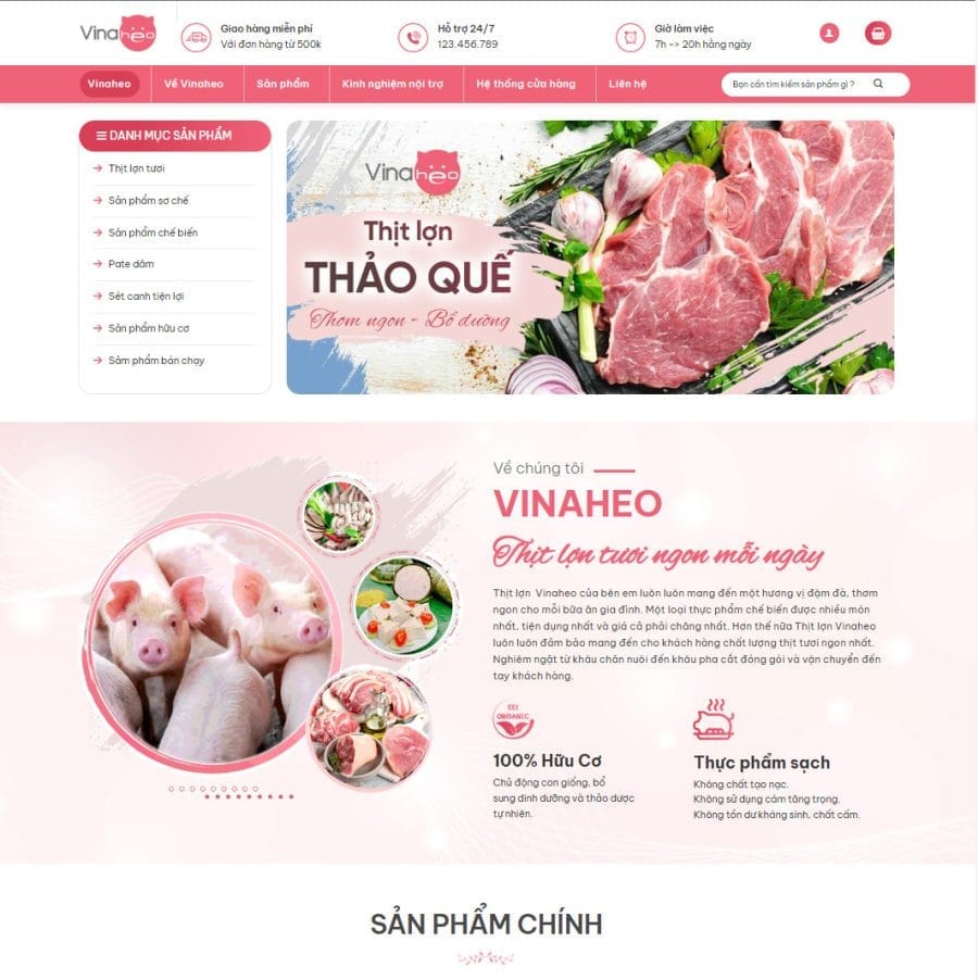 Giao diện theme WordPress bán thịt heo chuyên nghiệp, tối ưu cho cửa hàng thực phẩm sạch.