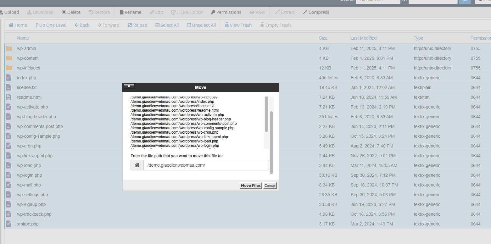 di chuyển file wordpress cập nhật thủ công