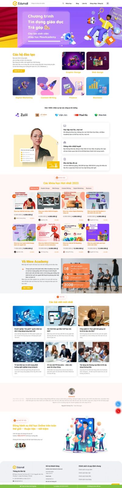 Mẫu web Bán khóa học - Có tích hợp học online - Quản lý khóa học ngay trên web