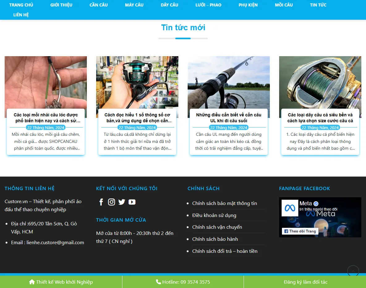 Panel quản trị theme wordpress bán đồ câu cá