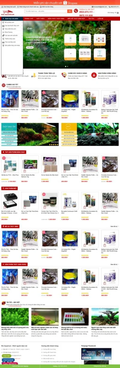 Theme wordpress bán đồ thủy sinh 01