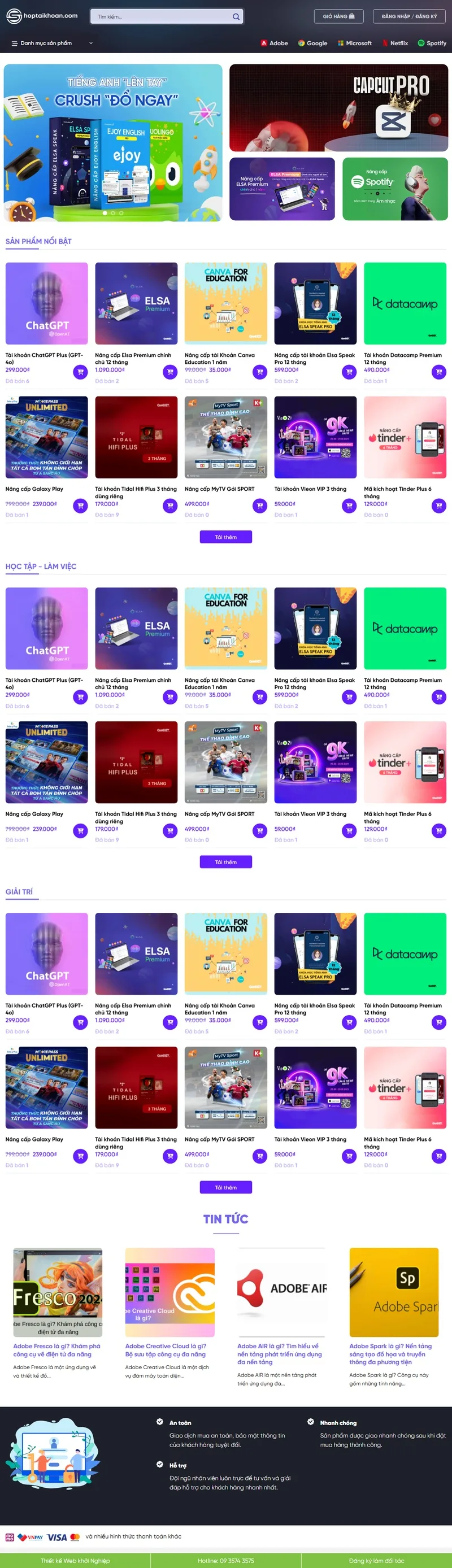 Theme wordpress bán tài khoản, phần mềm, key bản quyền 01