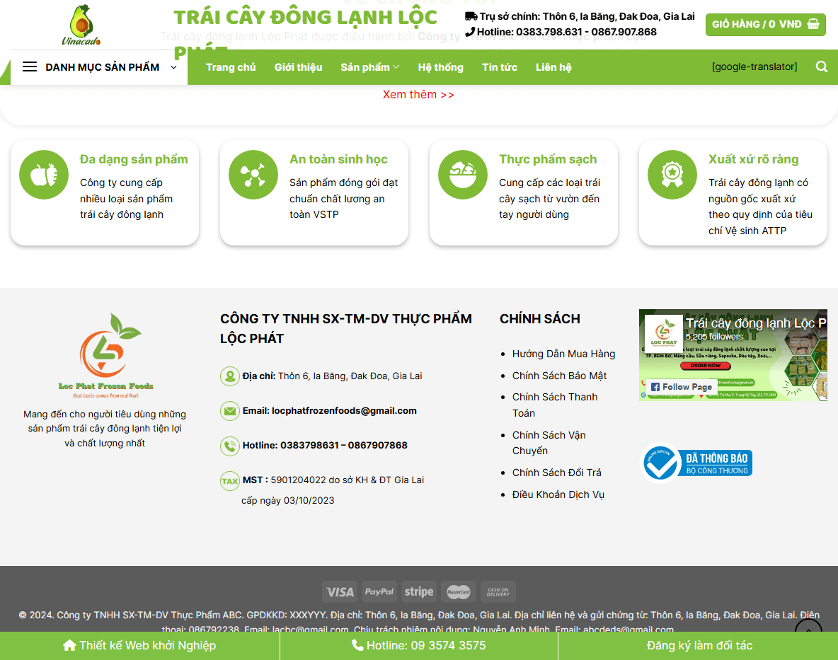 Tính năng theme WordPress thực phẩm sạch