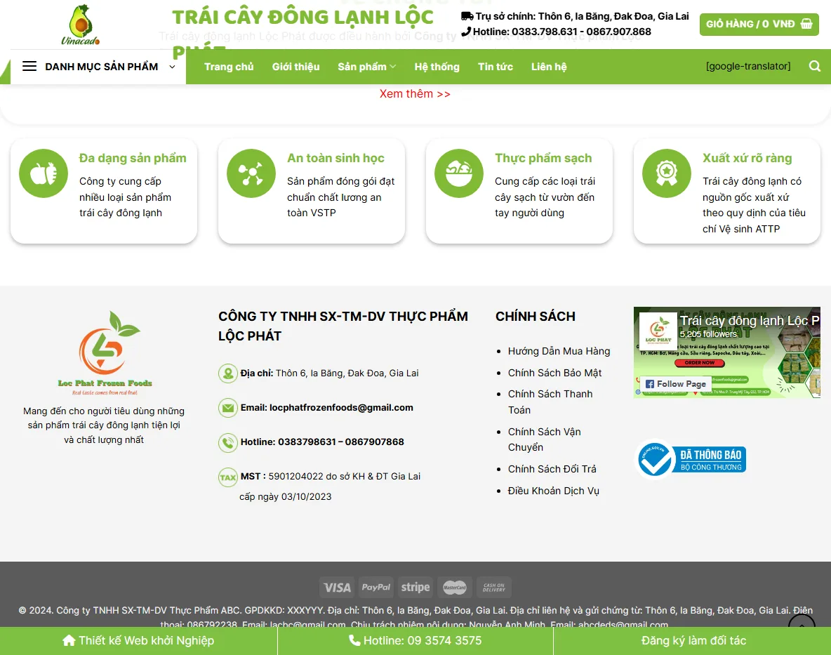 Tính năng theme WordPress thực phẩm sạch