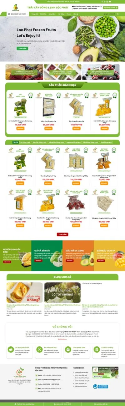 Theme wordpress bán trái cây đông lạnh, thực phẩm sạch