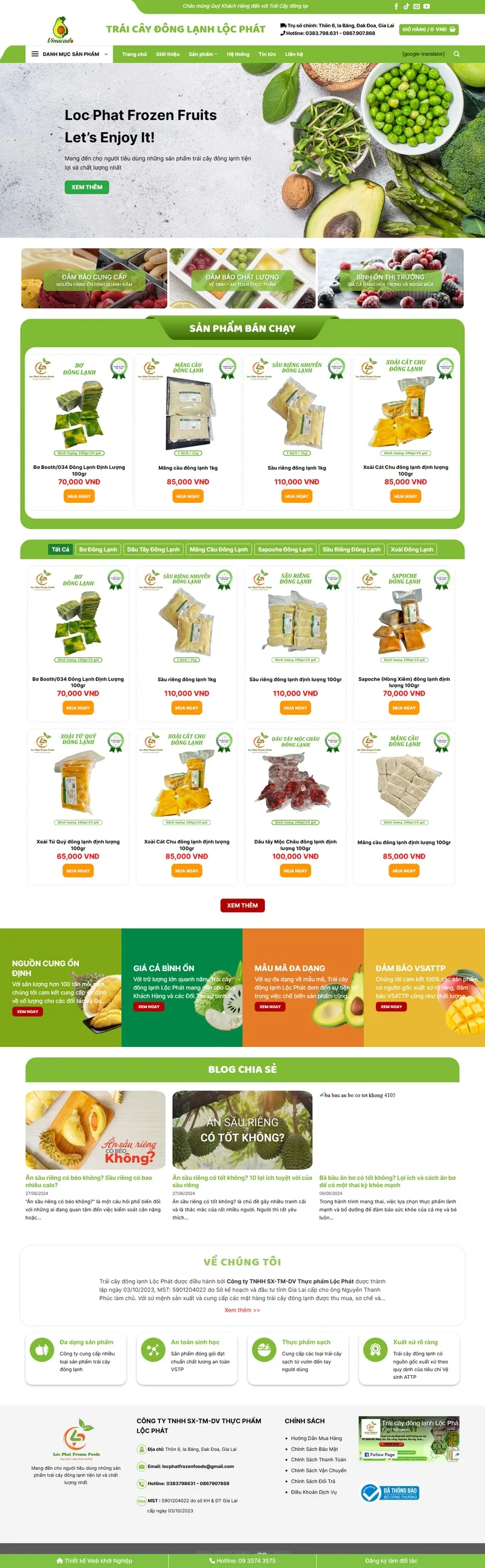 Theme wordpress bán trái cây đông lạnh, thực phẩm sạch