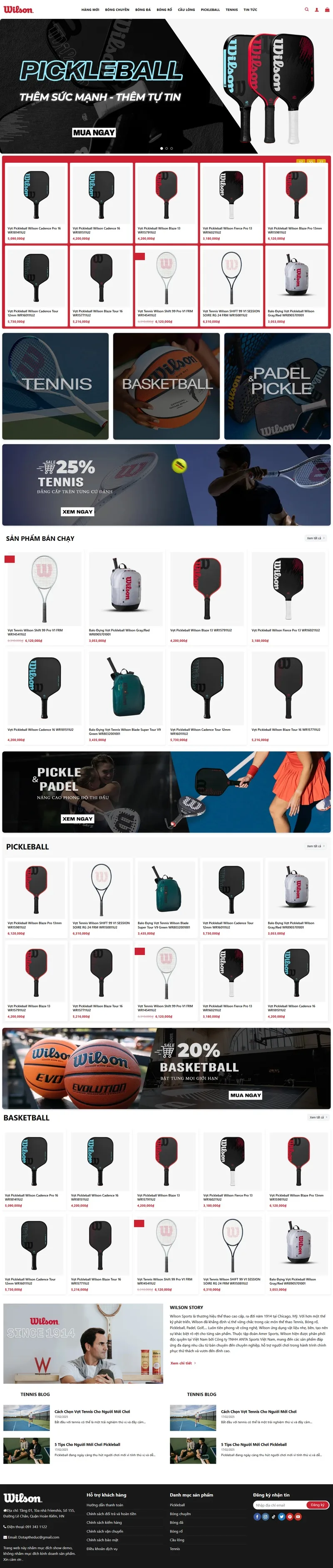 Theme wordpress bán vợt, phụ kiện pickeball