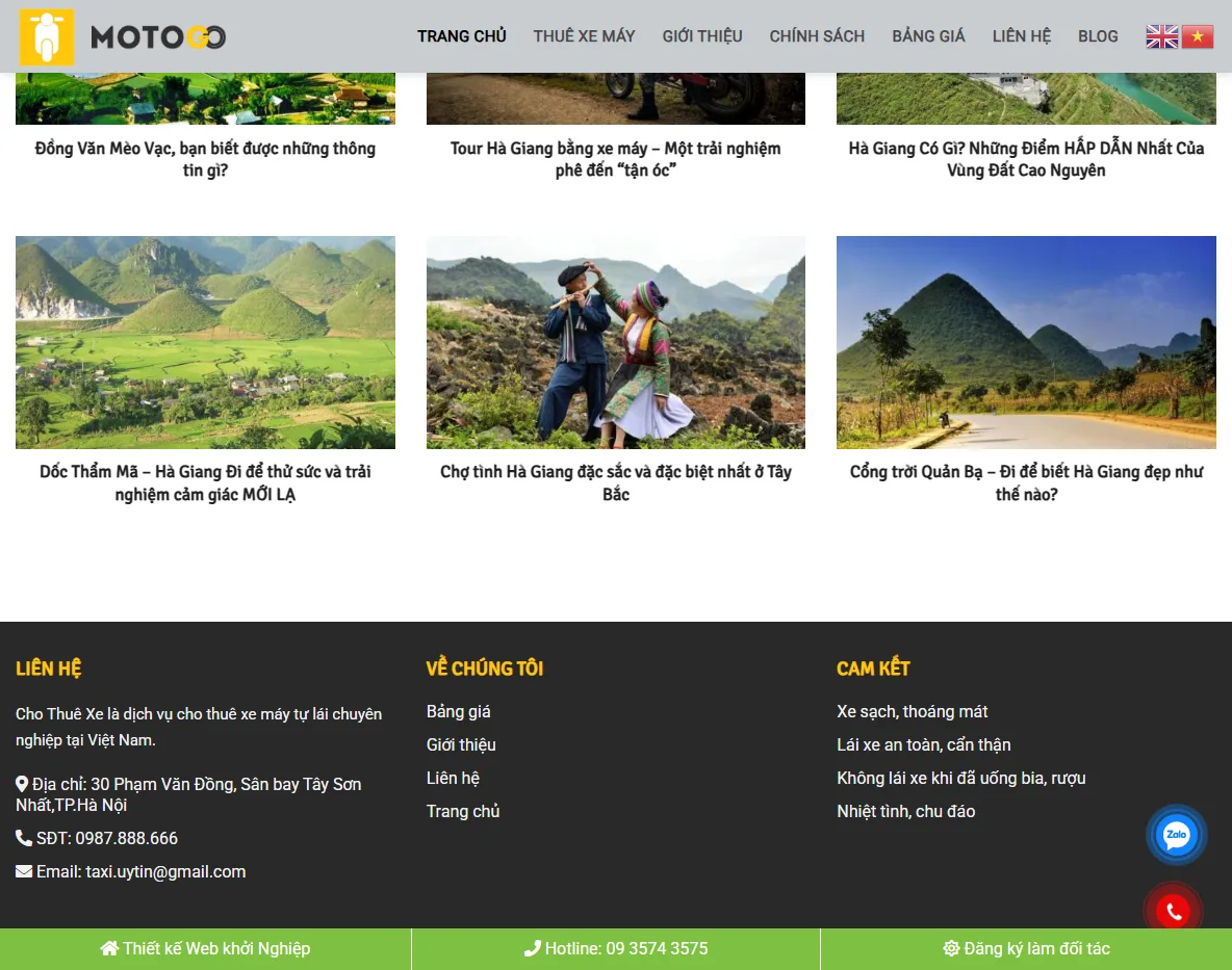 Tính năng Theme WordPress cho thuê xe máy 01