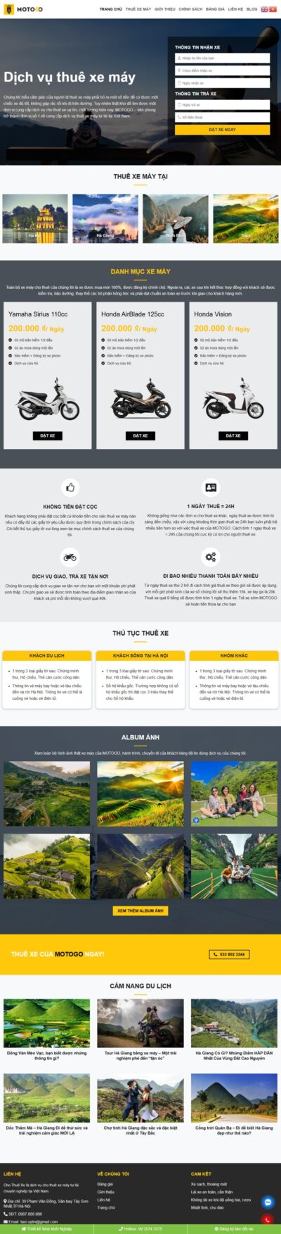 Theme wordpress cho thuê xe máy