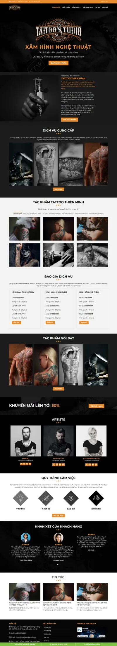 Theme wordpress cửa hàng, dịch vụ xăm