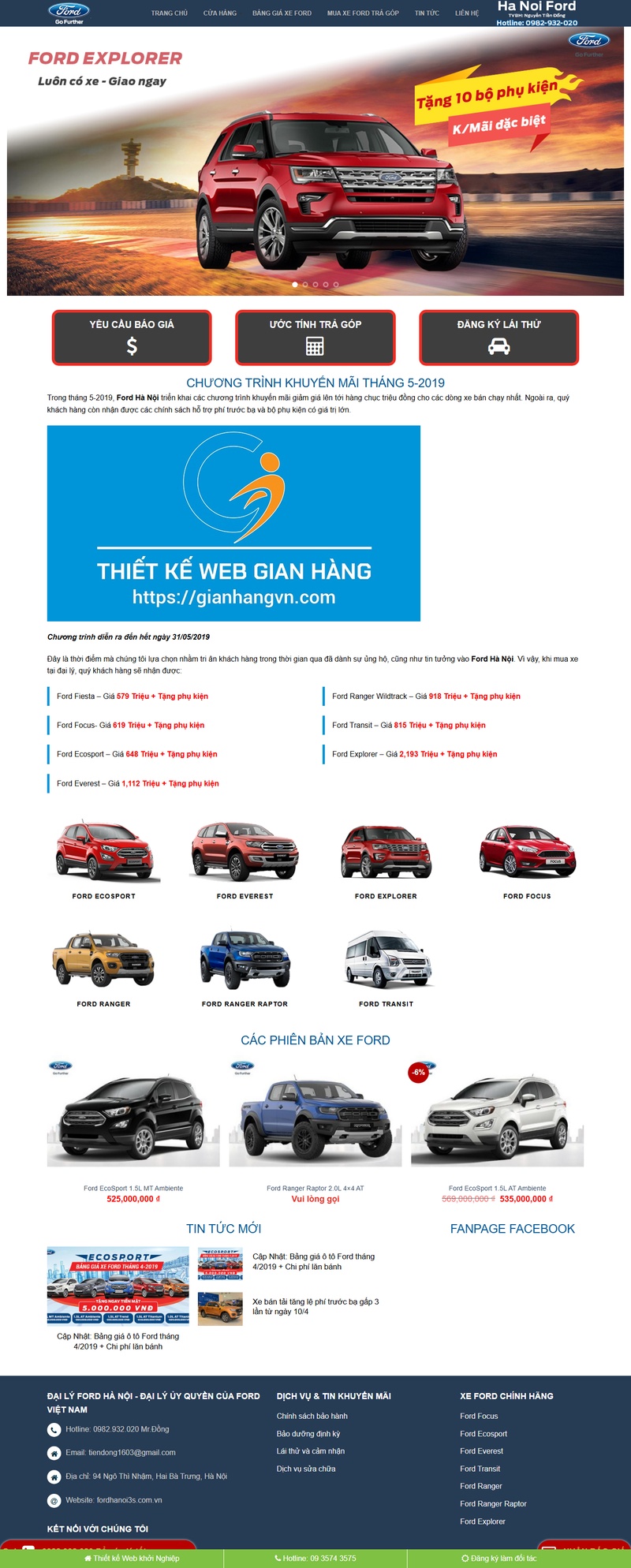 Theme wordpress đại lý xe Ford