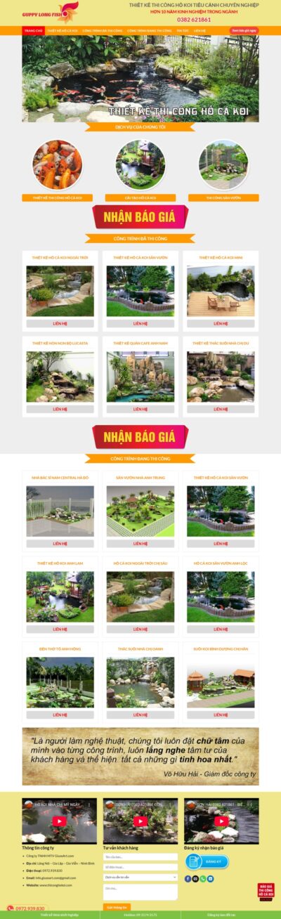 Theme wordpress dịch vụ làm hồ cá koi