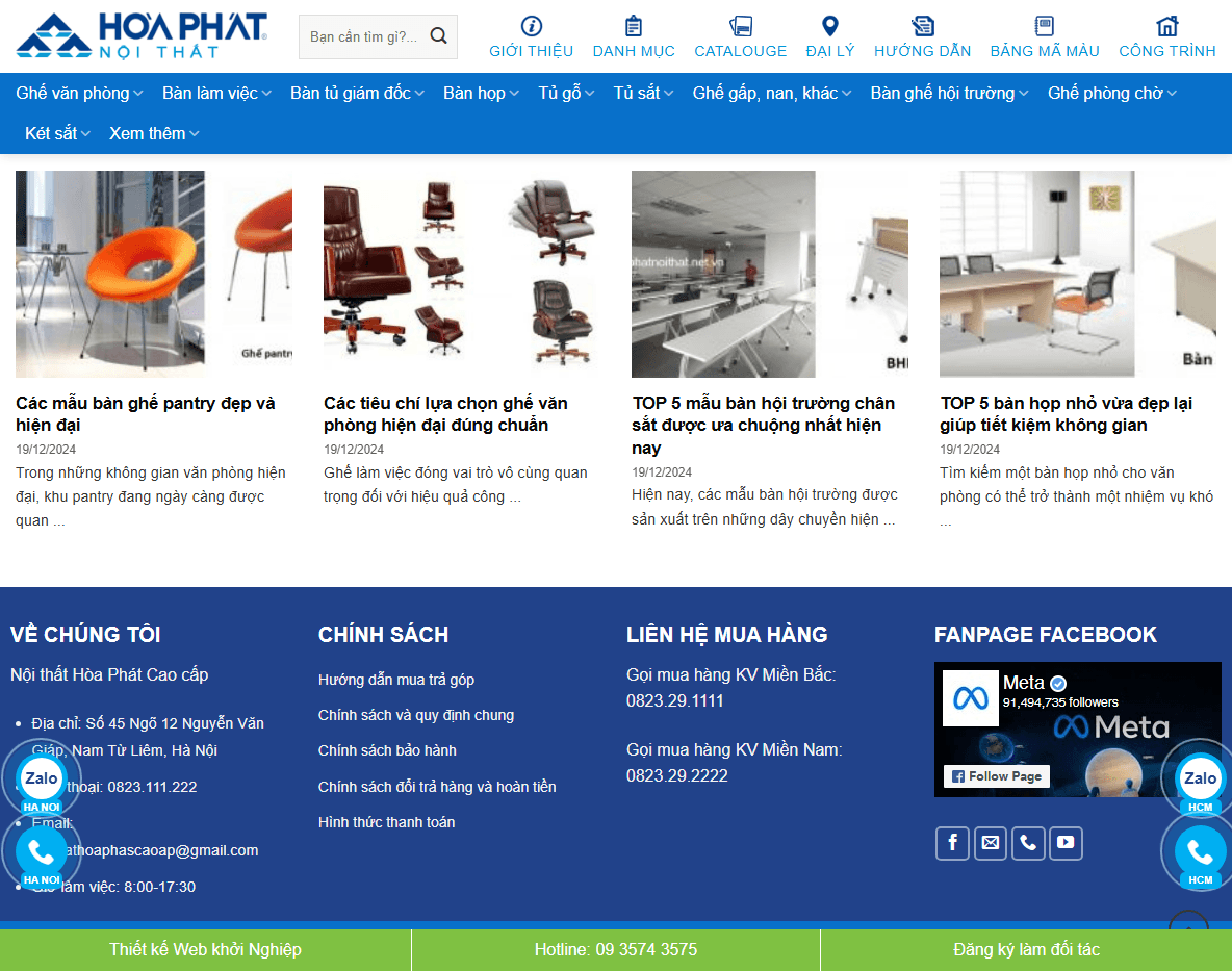 Tính năng Theme WordPress đồ nội thất Hòa Phát