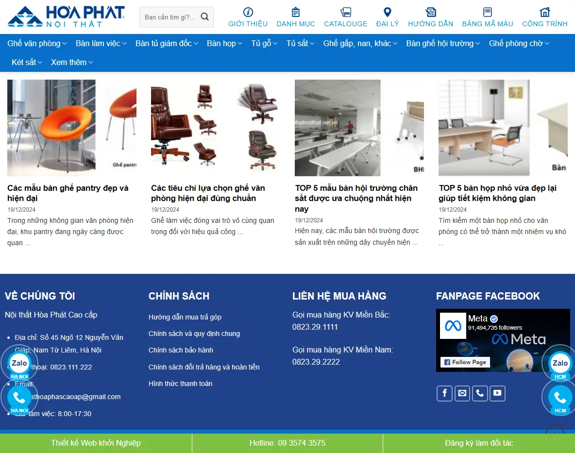 Tính năng Theme WordPress đồ nội thất Hòa Phát