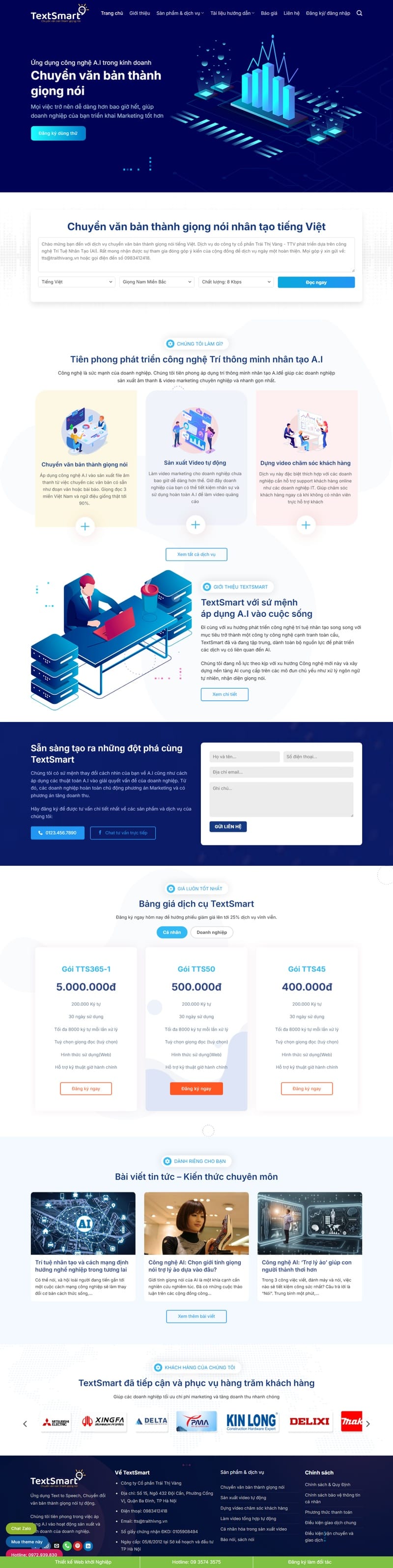 Theme wordpress giới thiệu dịch vụ textsmart