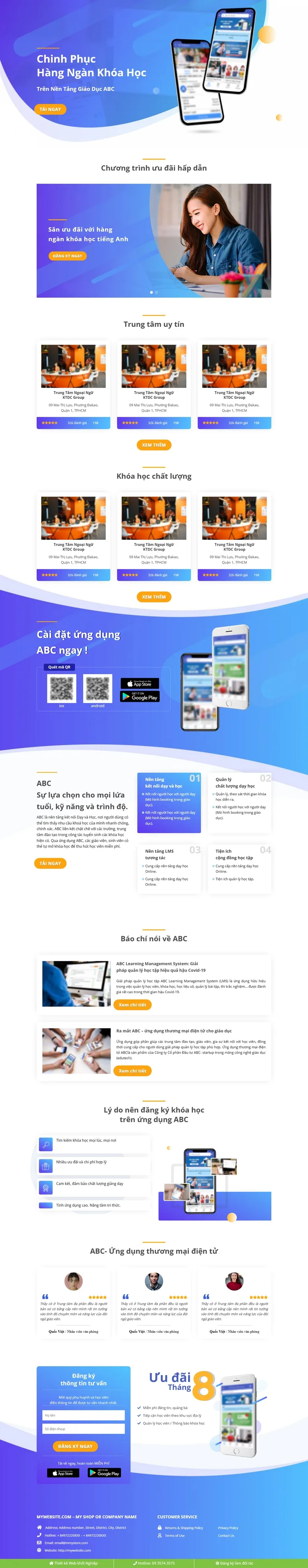 Theme wordpress landing page app giáo dục