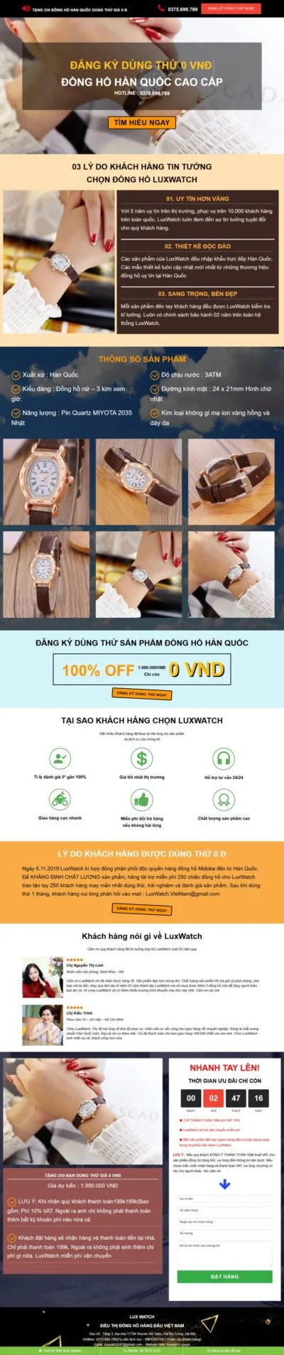 Theme wordpress landing page bán đồng hồ 02