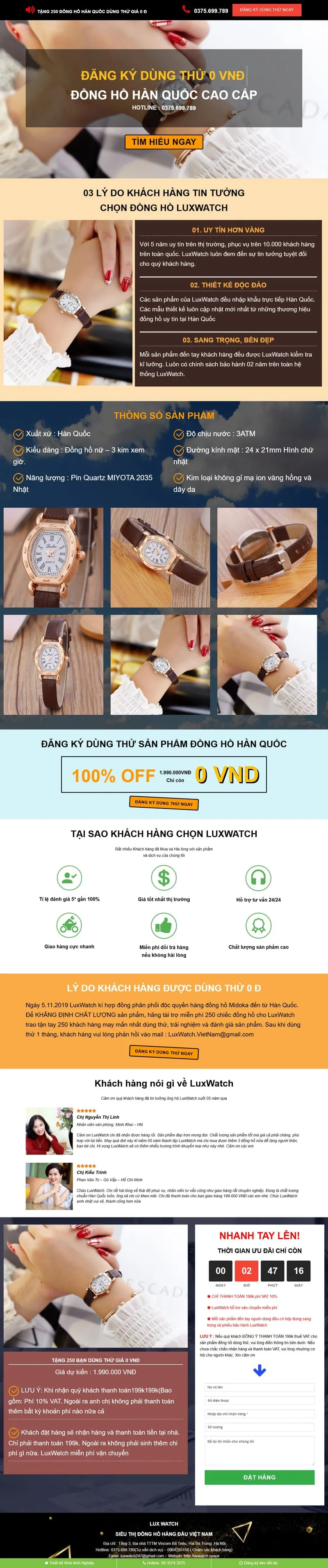 Theme wordpress landing page bán đồng hồ 02