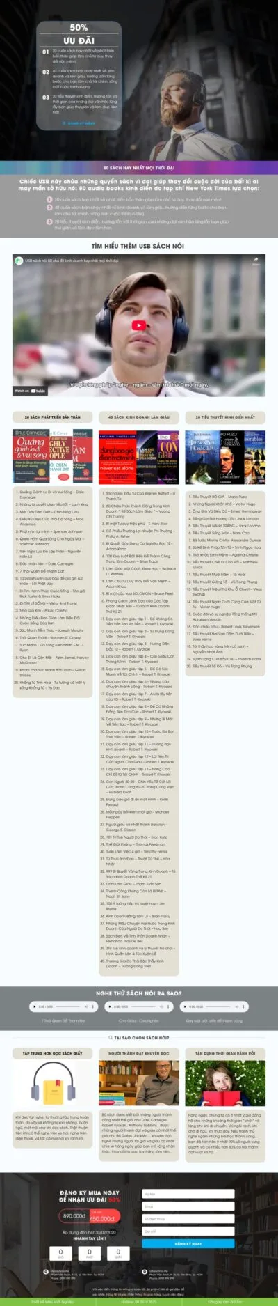 Theme wordpress landing page bán usb sách