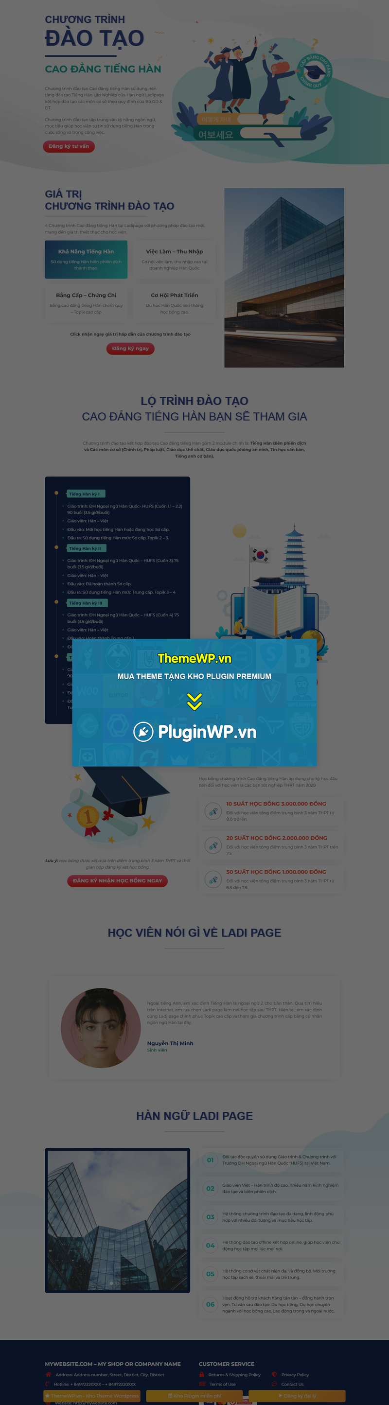 Theme WordPress Landing page đào tạo tiếng Hàn