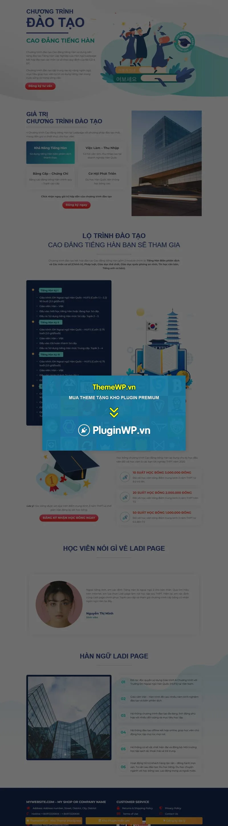 Theme WordPress Landing page đào tạo tiếng Hàn
