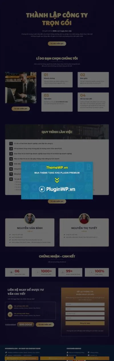 Theme WordPress landing page dịch vụ thành lập công ty, doanh nghiệp