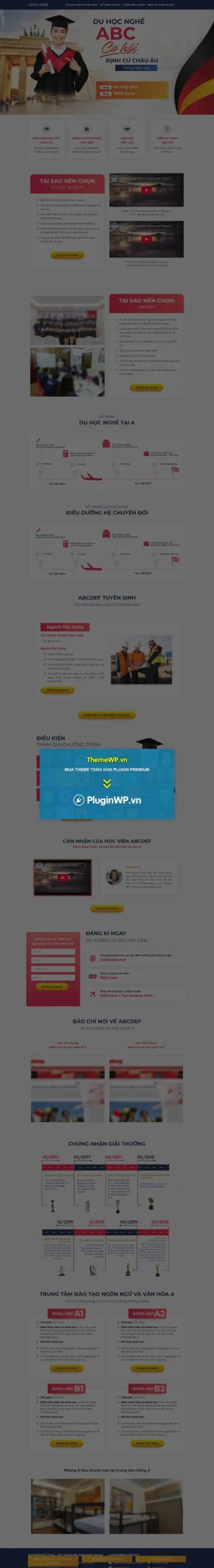 Theme WordPress landing page du học nghề