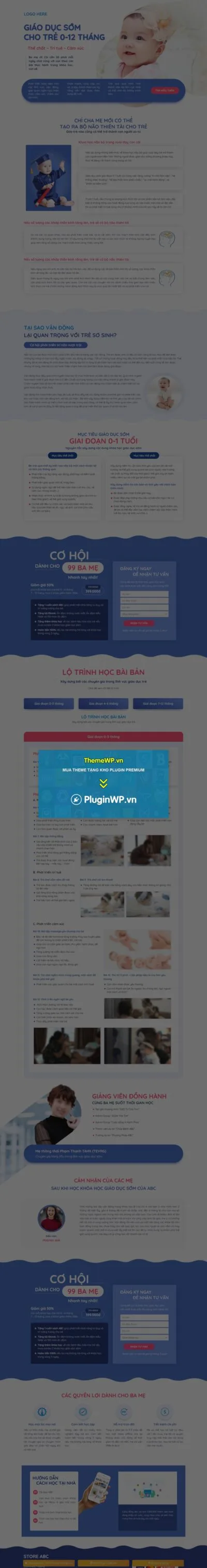 Theme WordPress landing page khóa học dạy trẻ