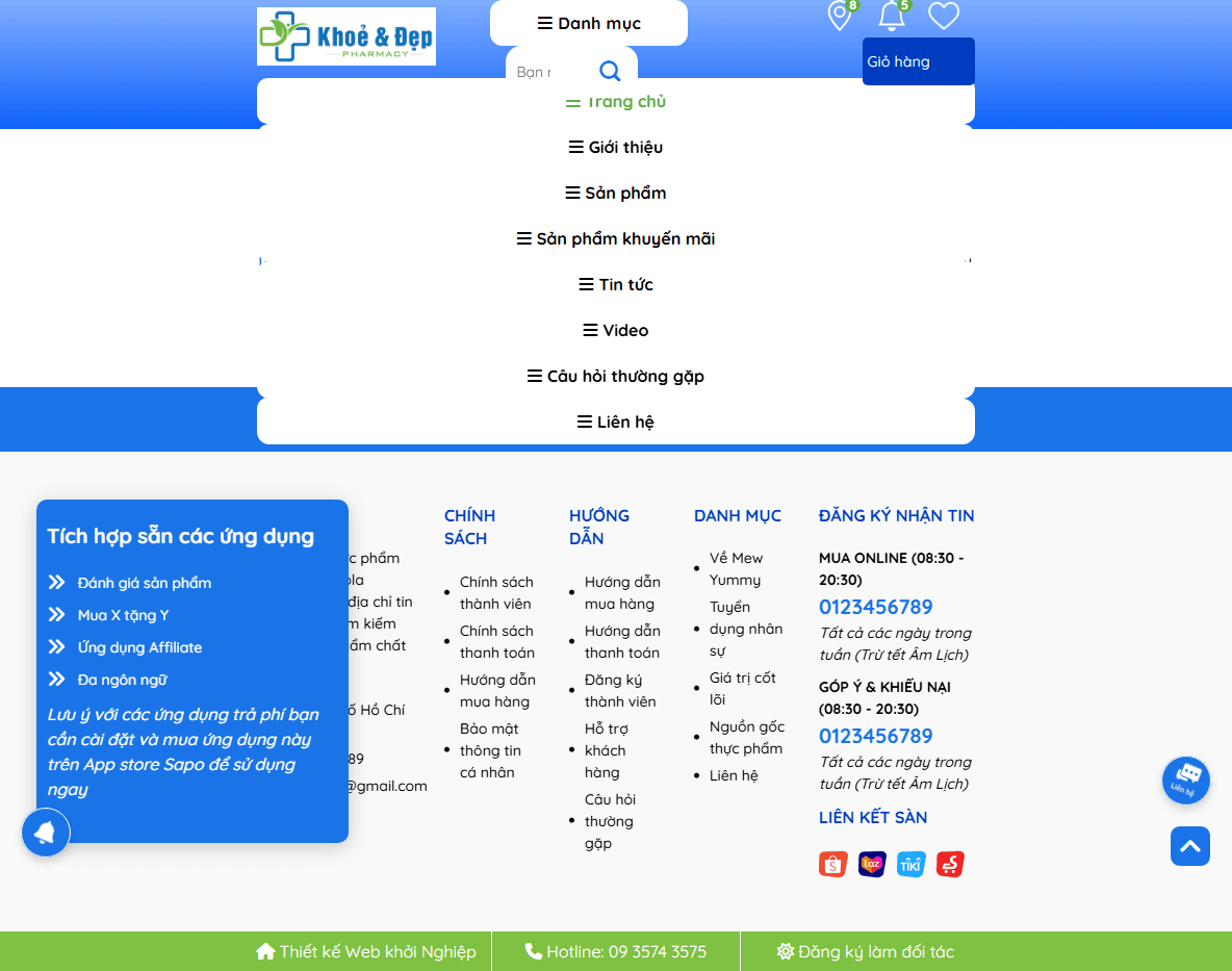 Tính năng Theme WordPress nhà thuốc 08