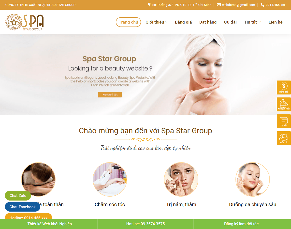 Giao diện trang chủ Theme WordPress Spa 12