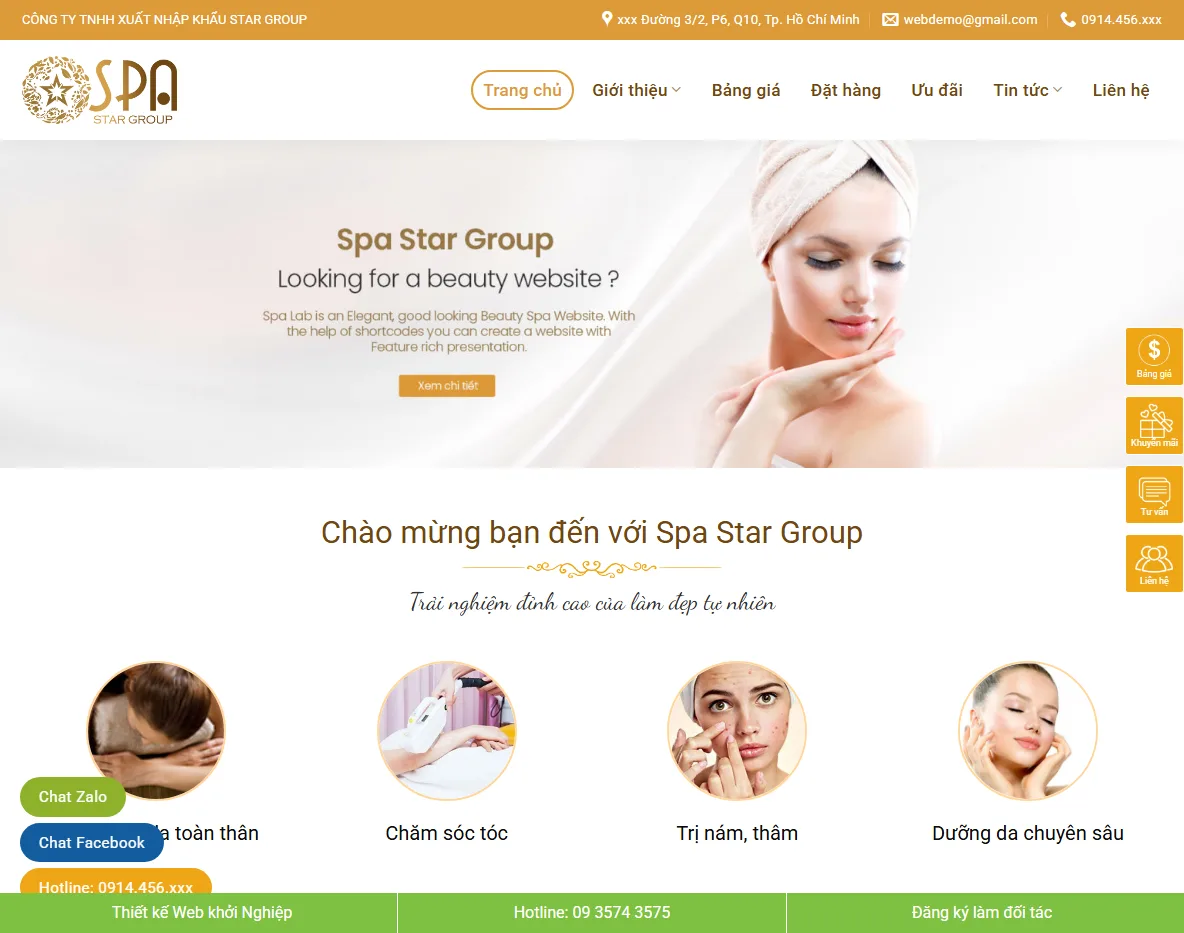 Giao diện trang chủ Theme WordPress Spa 12