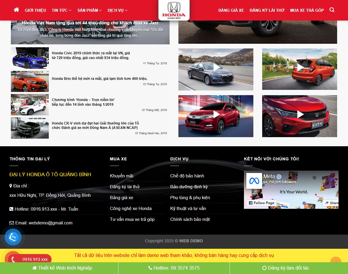 Tính năng quản trị Theme wordpress bán xe honda 01