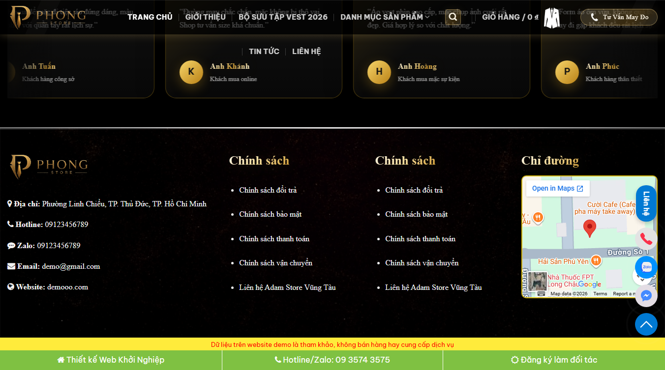 Giao diện chi tiết sản phẩm áo vest nam trên Theme WordPress