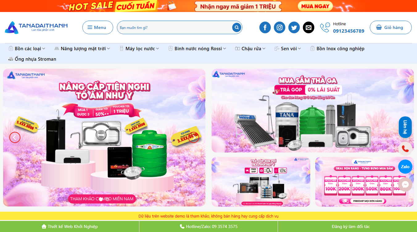 Theme WordPress bán bồn nước 01 giao diện đầu trang