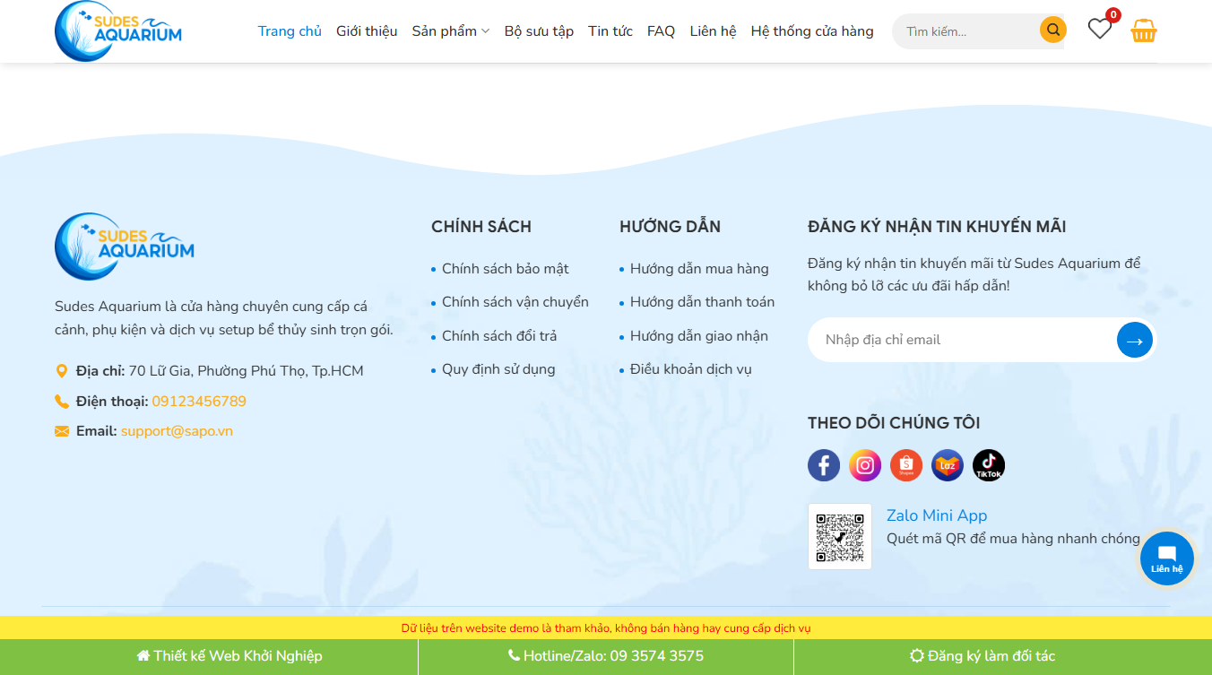 Giao diện theme WordPress bán cá cảnh hồ cá