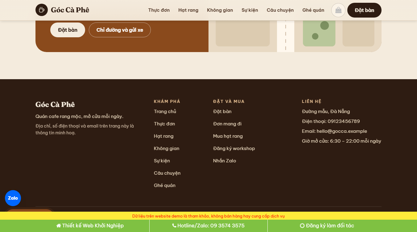 Theme WordPress bán cà phê 06 giao diện cuối trang