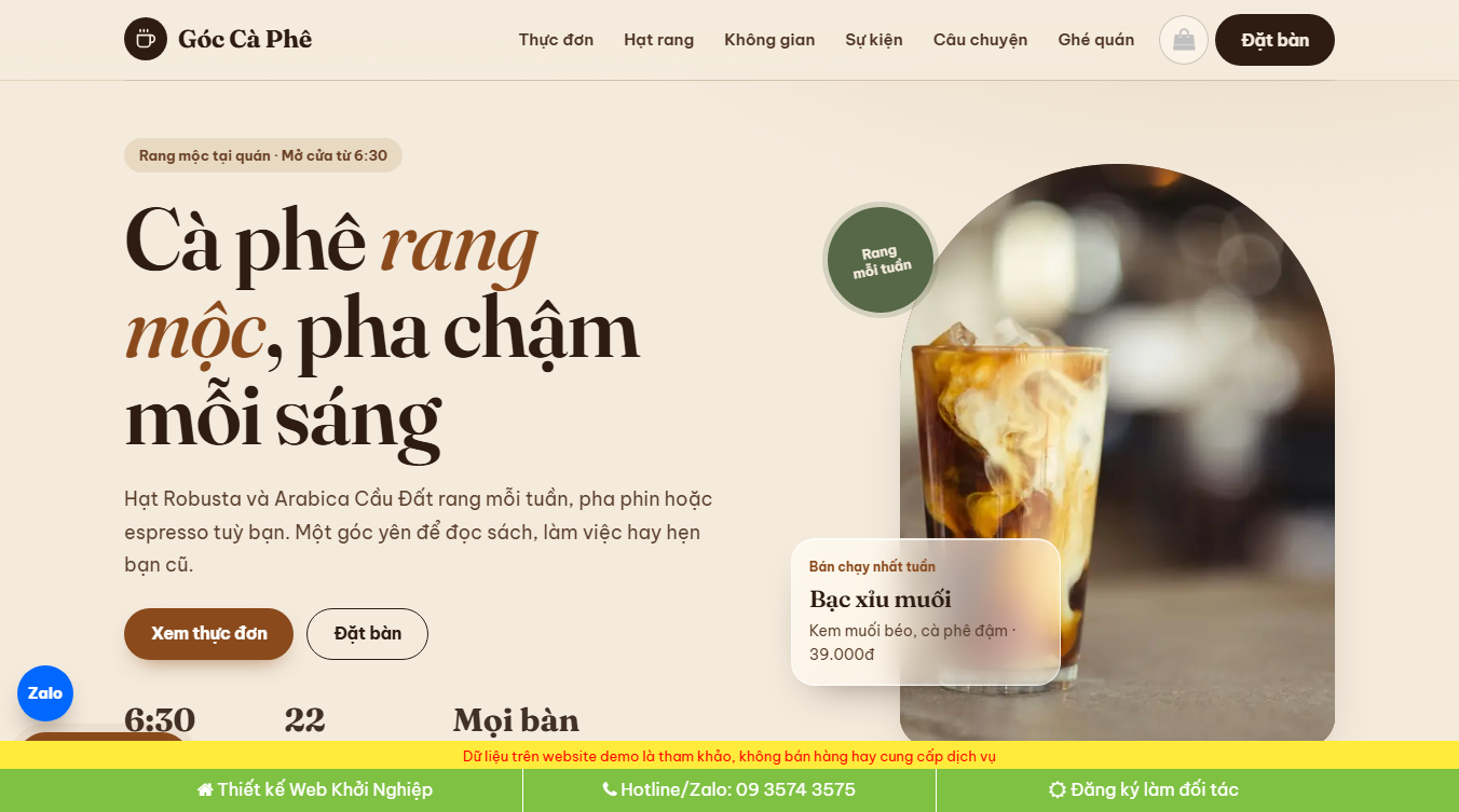 Theme WordPress bán cà phê 06 giao diện đầu trang