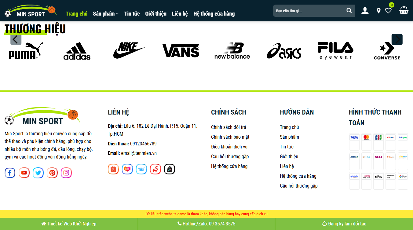 Giao diện theme bán đồ thể thao trên mobile