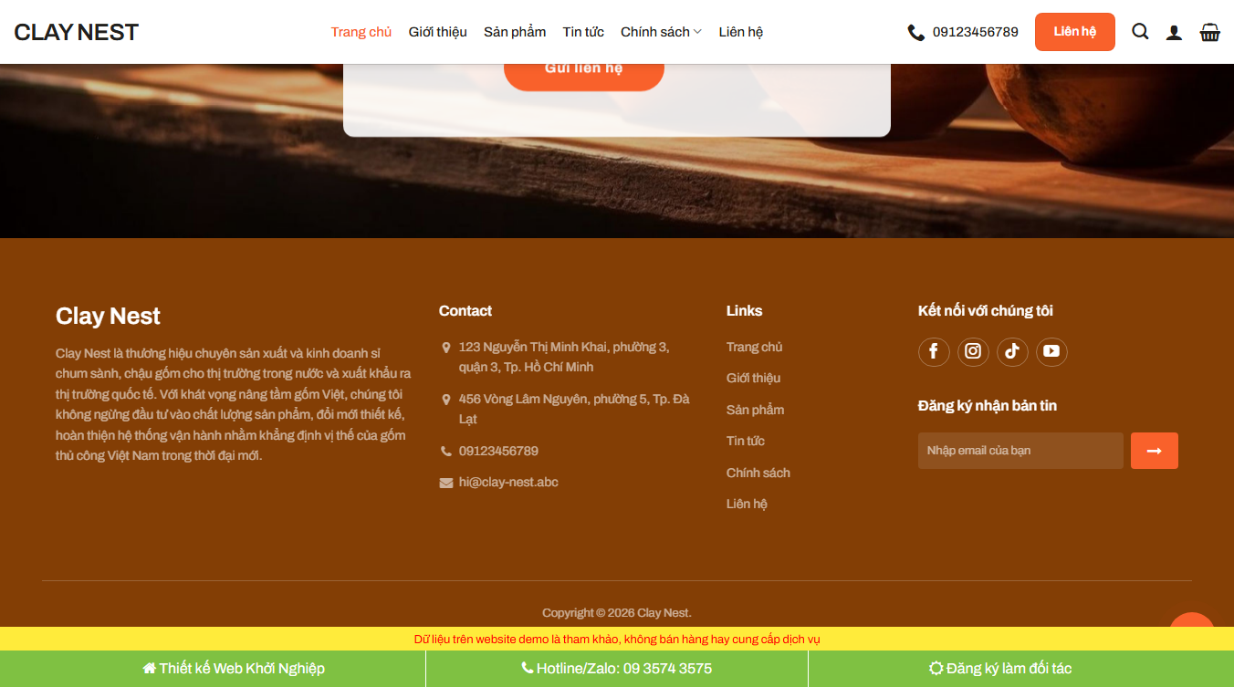 Theme WordPress bán gốm sứ 03 giao diện cuối trang