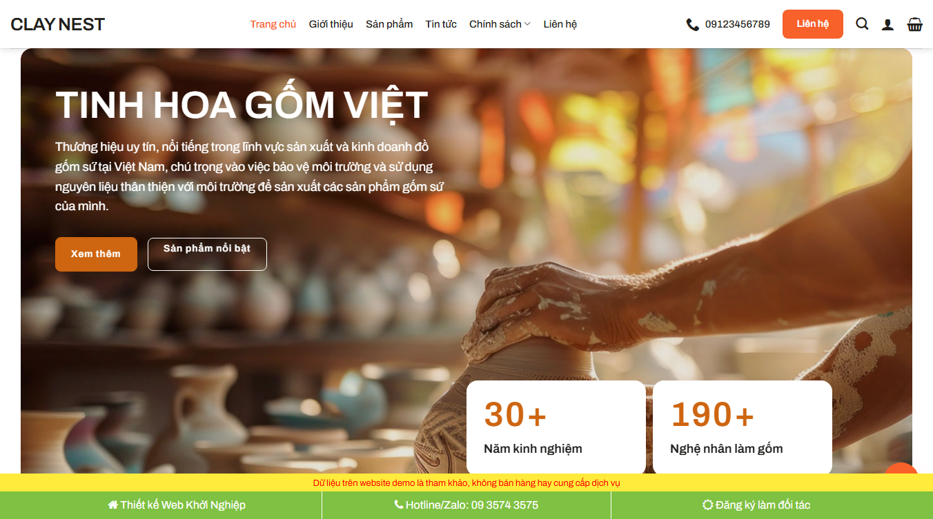 Theme WordPress bán gốm sứ 03 giao diện đầu trang