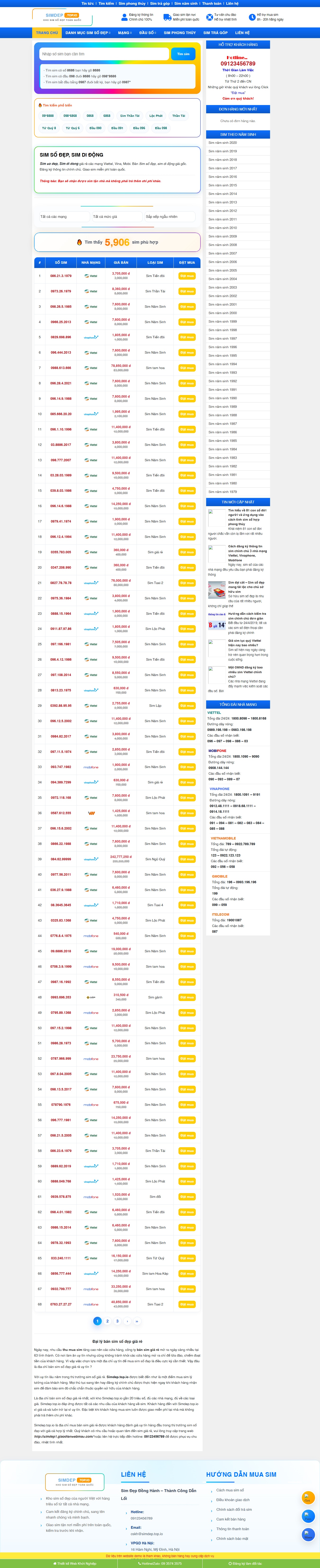 Theme wordpress bán sim số đẹp mẫu mới