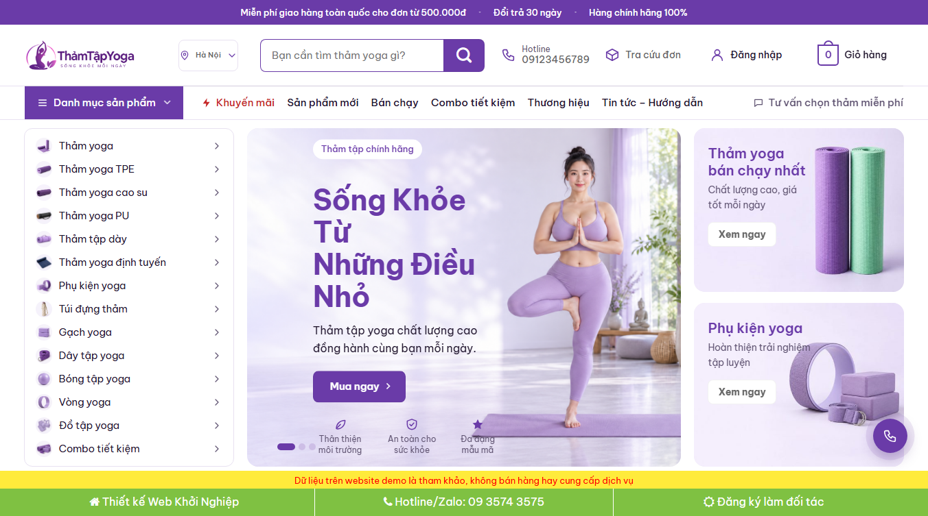 Theme WordPress bán thảm tập yoga với giao diện chuyên nghiệp
